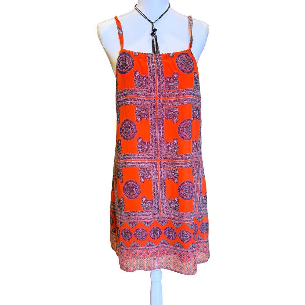 Lulus Size M Orange Paisley Print Tie-Back Mini Dress